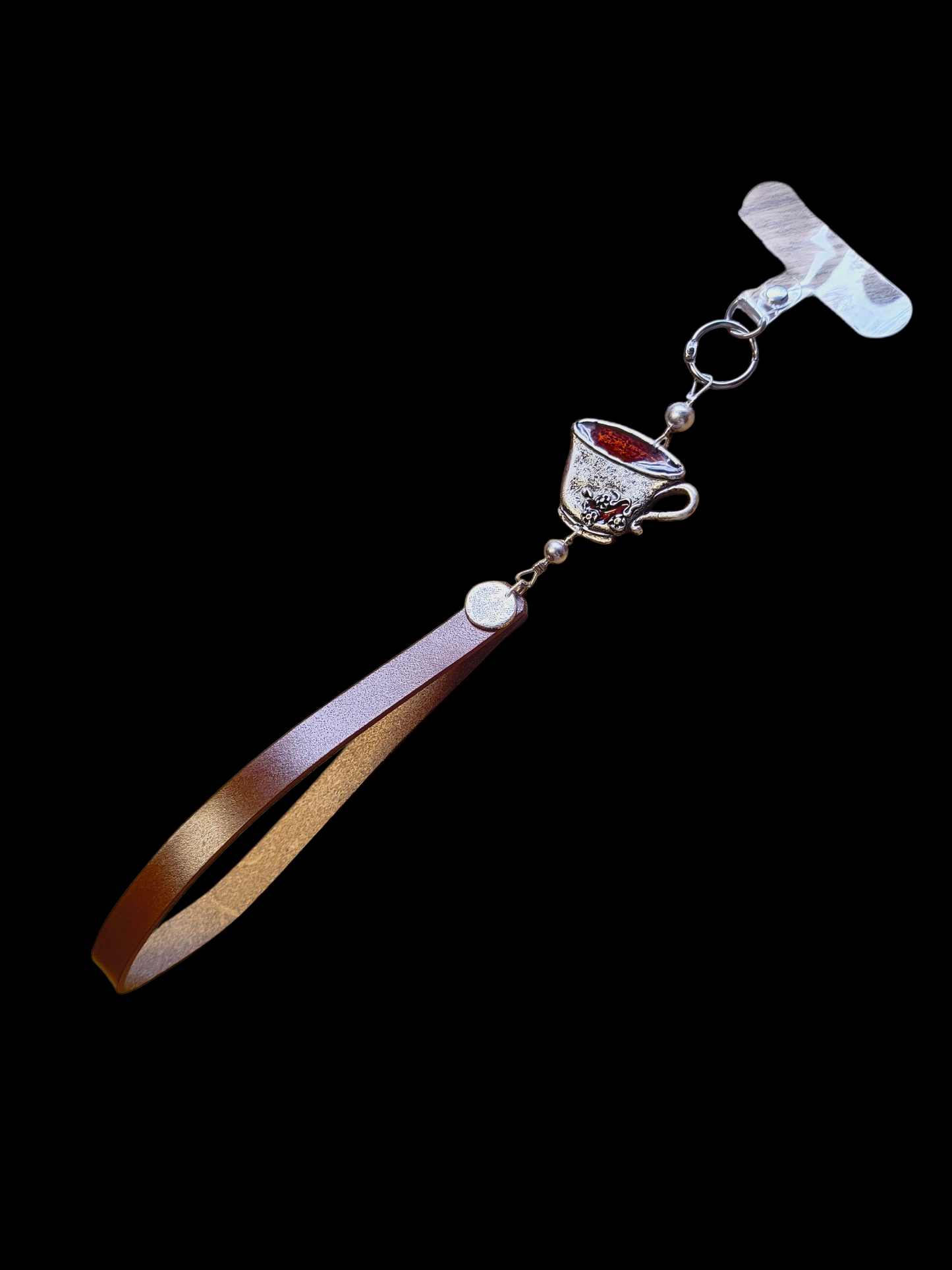 Csésze csuklóra akasztható valódi bőr telefontartó