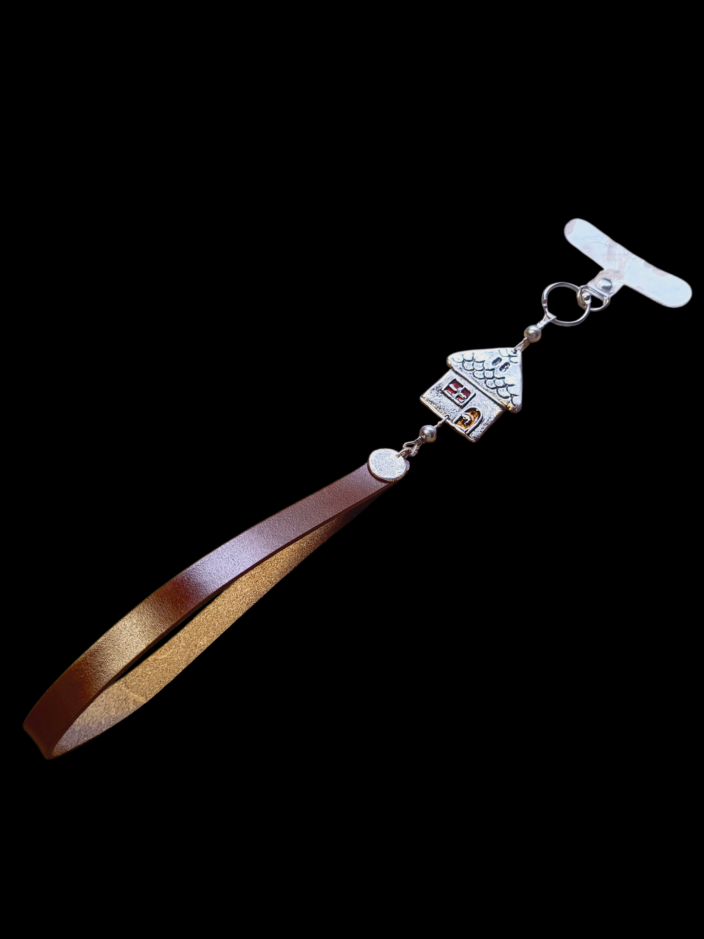 Házikó csuklóra akasztható valódi bőr telefontartó