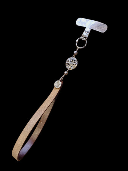 Életfa csuklóra akasztható valódi bőr telefontartó