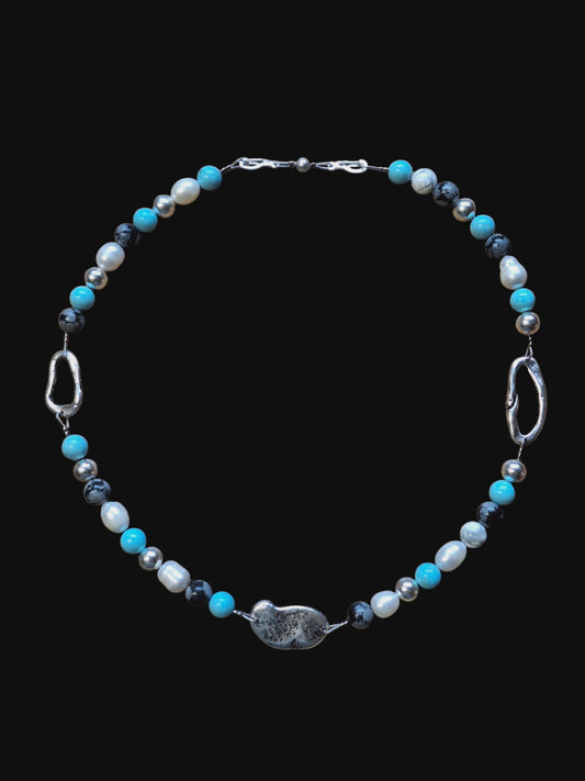 4 funkciós lánc türkiz kövekkel, pecsét medálokkal