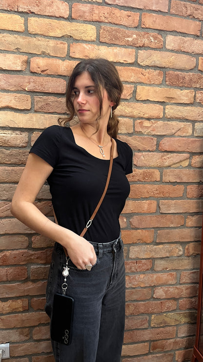 Pecsét vállra akasztható valódi bőr telefontartó